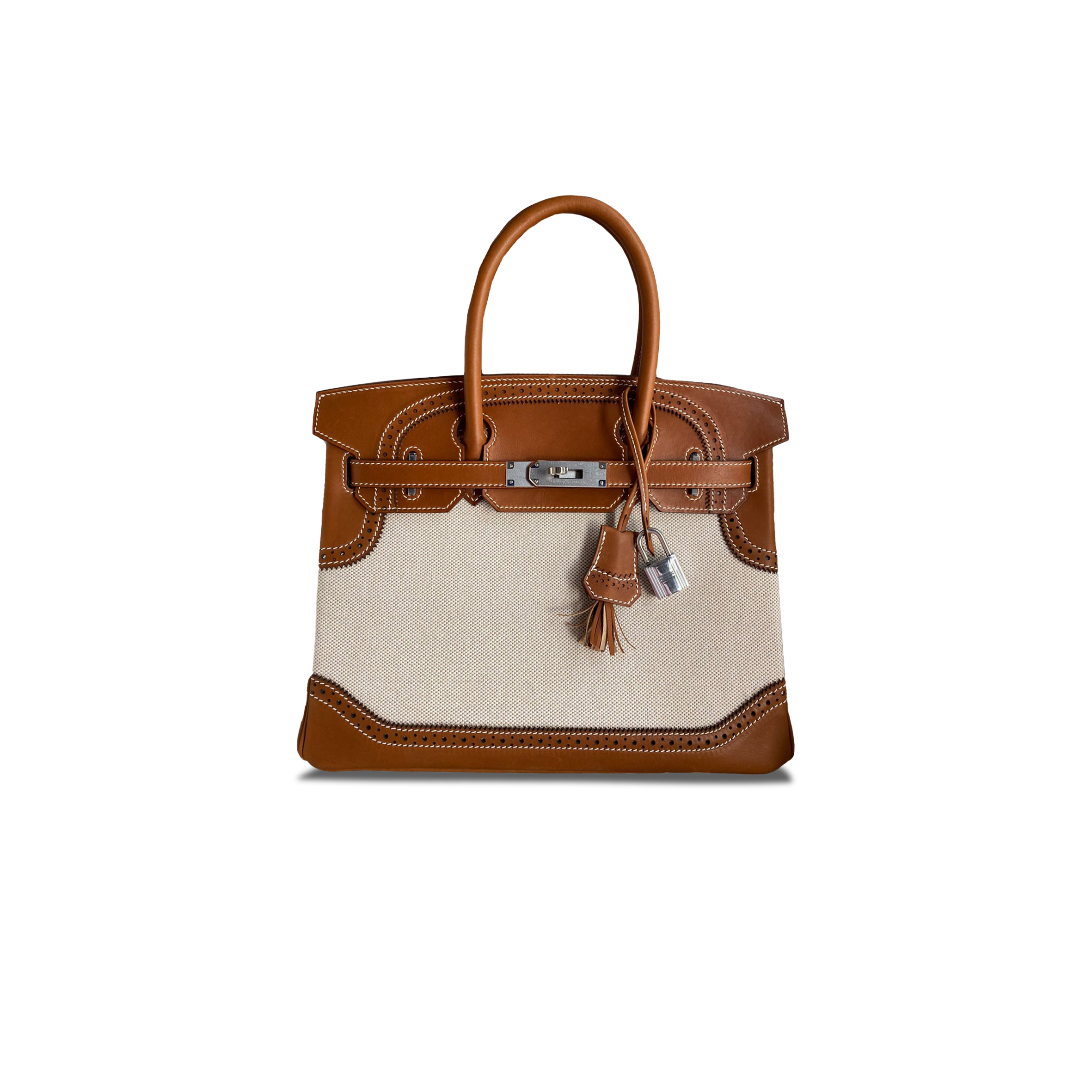 HERMES MASTER BIRKIN 30 SADDLE LEATHER AND DENSE WOVEN FABRIC GOLDEN BROWN BAG 7778852415 (30*22*15cm)